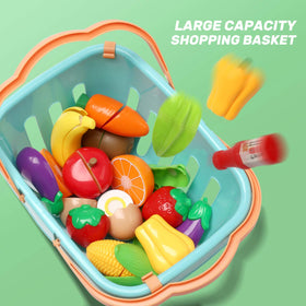 CUTE STONE shopping basket for storing play food and easy cleanup.
