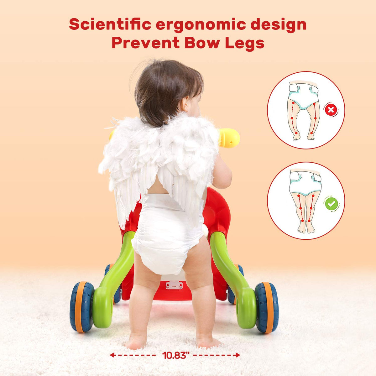 CUTE STONE Sit to Stand Walker side view showing adjustable height for growing toddlers.