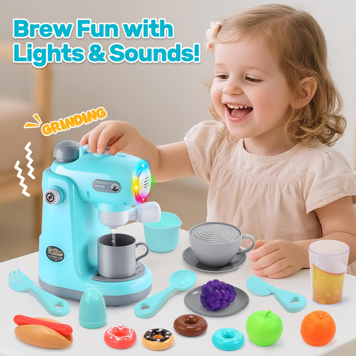 CUTE STONE toaster pops up when the timer dings during pretend breakfast