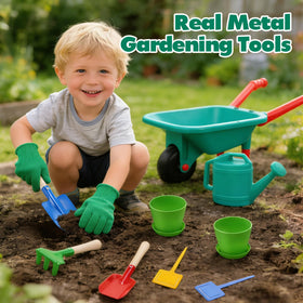 Cute Stone toddler wheelbarrow sized for little hands and easy pushing
