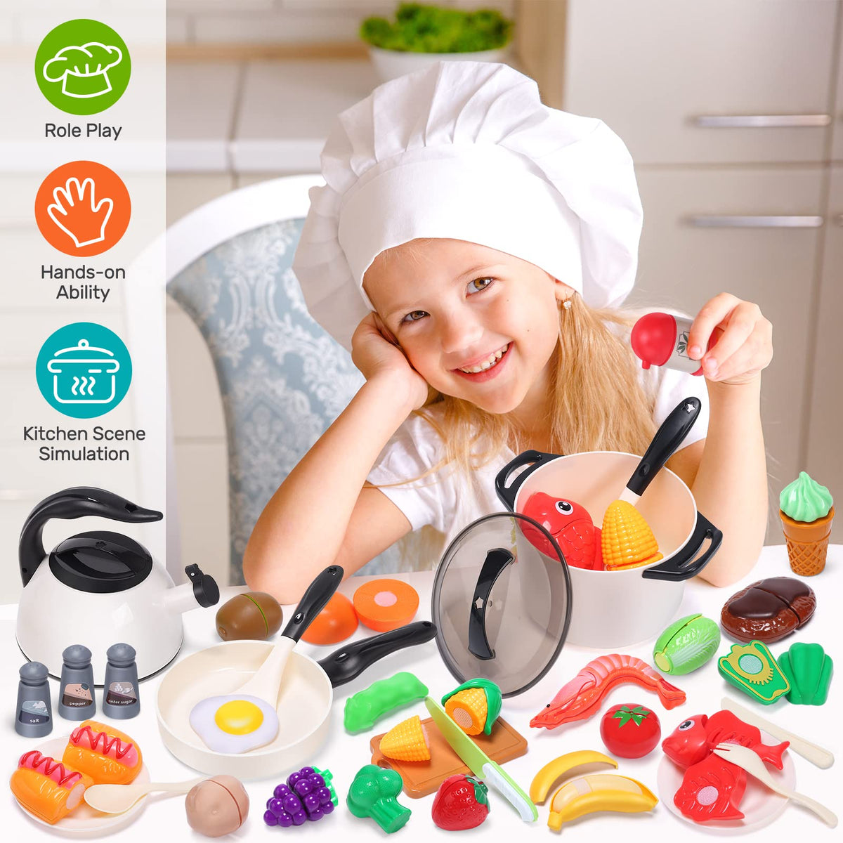 Cute Stone toy cutting food with Velcro for safe, mess-free slicing