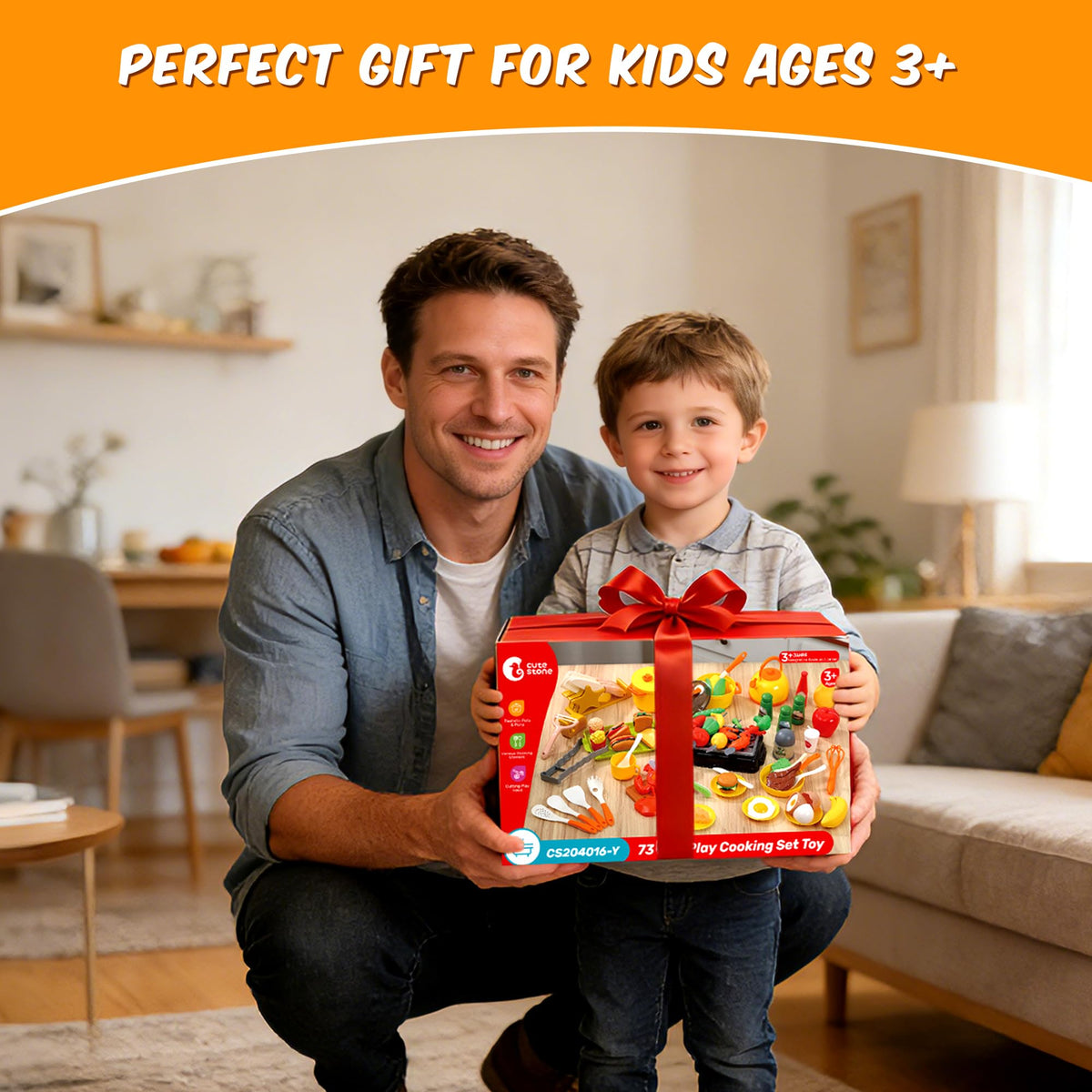 CUTE STONE dining and serving accessories complete the pretend kitchen experience.
