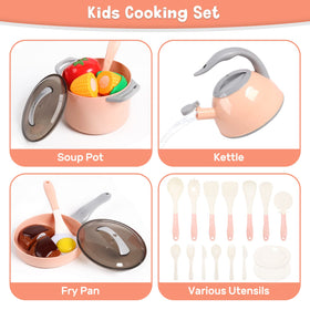 CUTE STONE kettle and cookware set promotes pretend cooking and social play