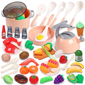 CUTE STONE toy kitchen set with pots and pans for imaginative play and learning colors