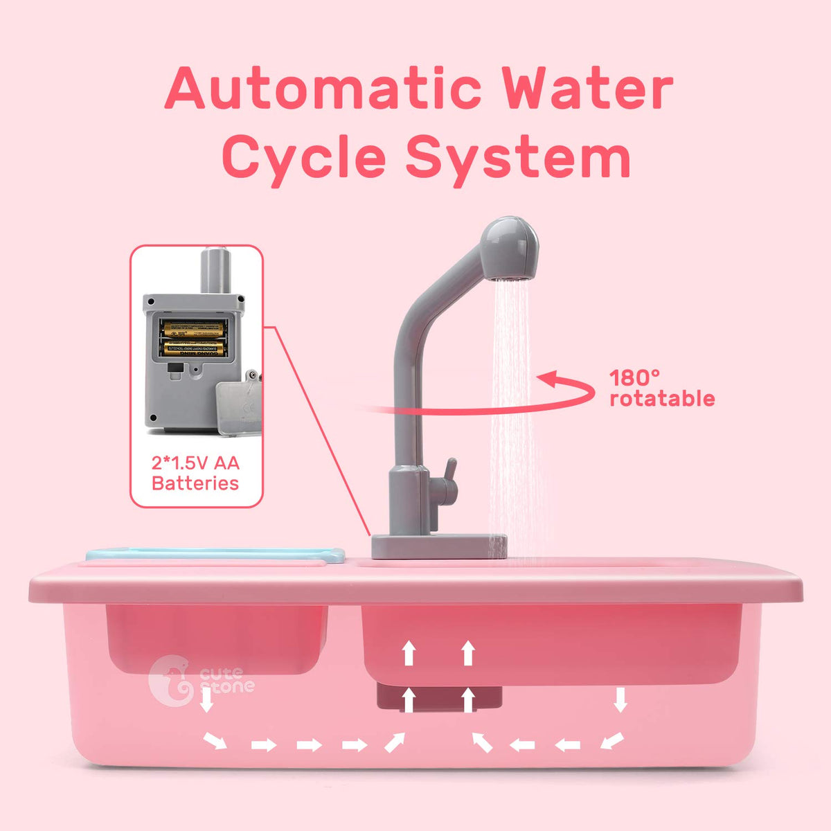 CUTE STONE upgraded real faucet with routing faucet for realistic pretend play