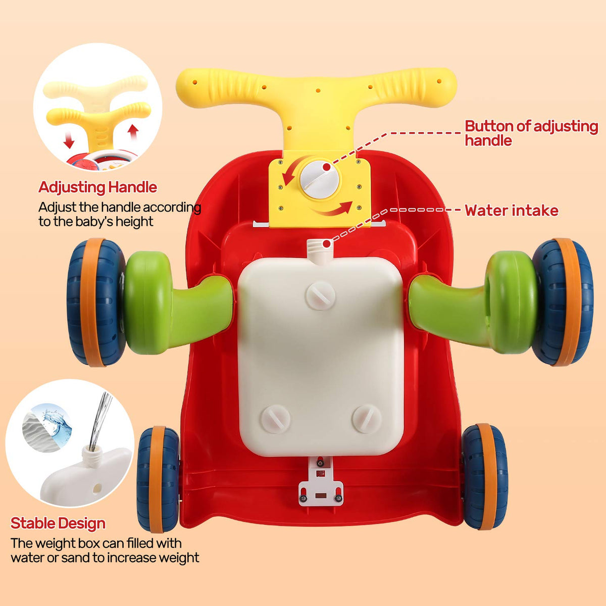 CUTE STONE Sit to Stand Walker color gears and blocks for learning shapes and colors.
