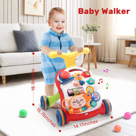 CUTE STONE Sit to Stand Walker rattle and blocks provide varied sensory feedback.