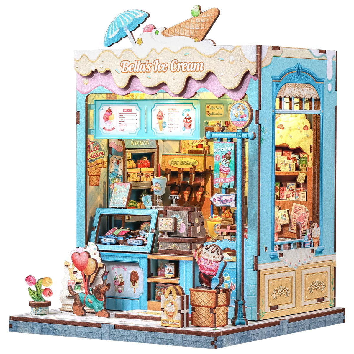 CUTEBEE Bella's Ice Cream Book Nook front view on a shelf