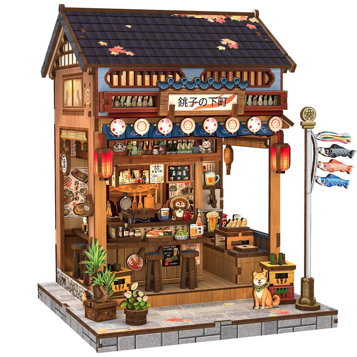 CUTEBEE Book Nook Izakaya front view with warm LED glow for cozy shelf decor.