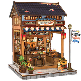 CUTEBEE Book Nook Izakaya front view with warm LED glow for cozy shelf decor.