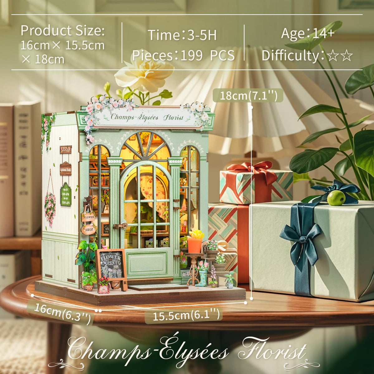 Cutebee Book Nook Kit assembly scene showing hands building