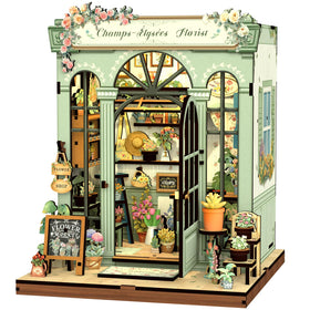 CUTEBEE Book Nook Kit with bakery shelves enhances a cozy bookshelf display.