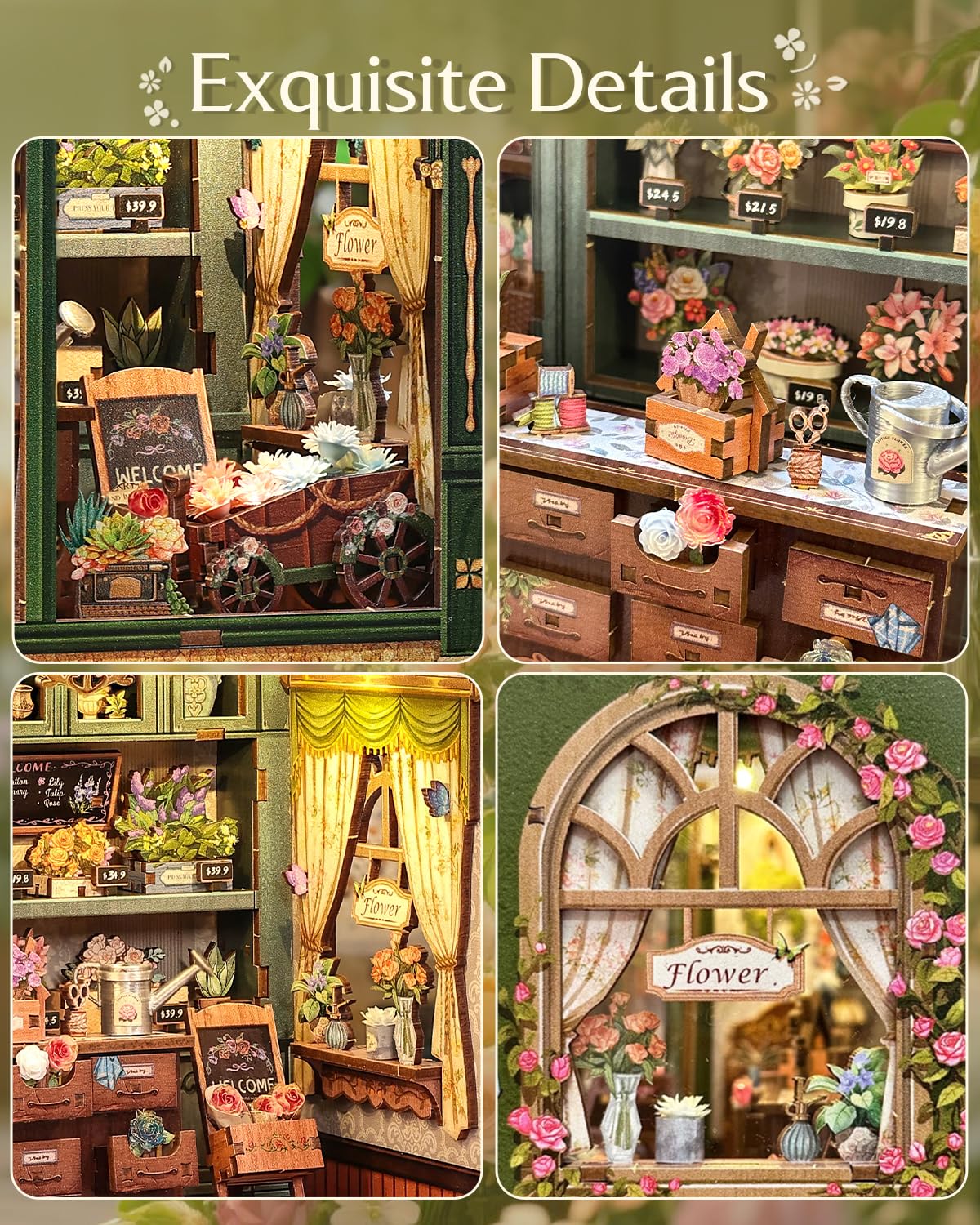 CUTEBEE Book Nook Kit diorama on shelf adds elegant ambience.
