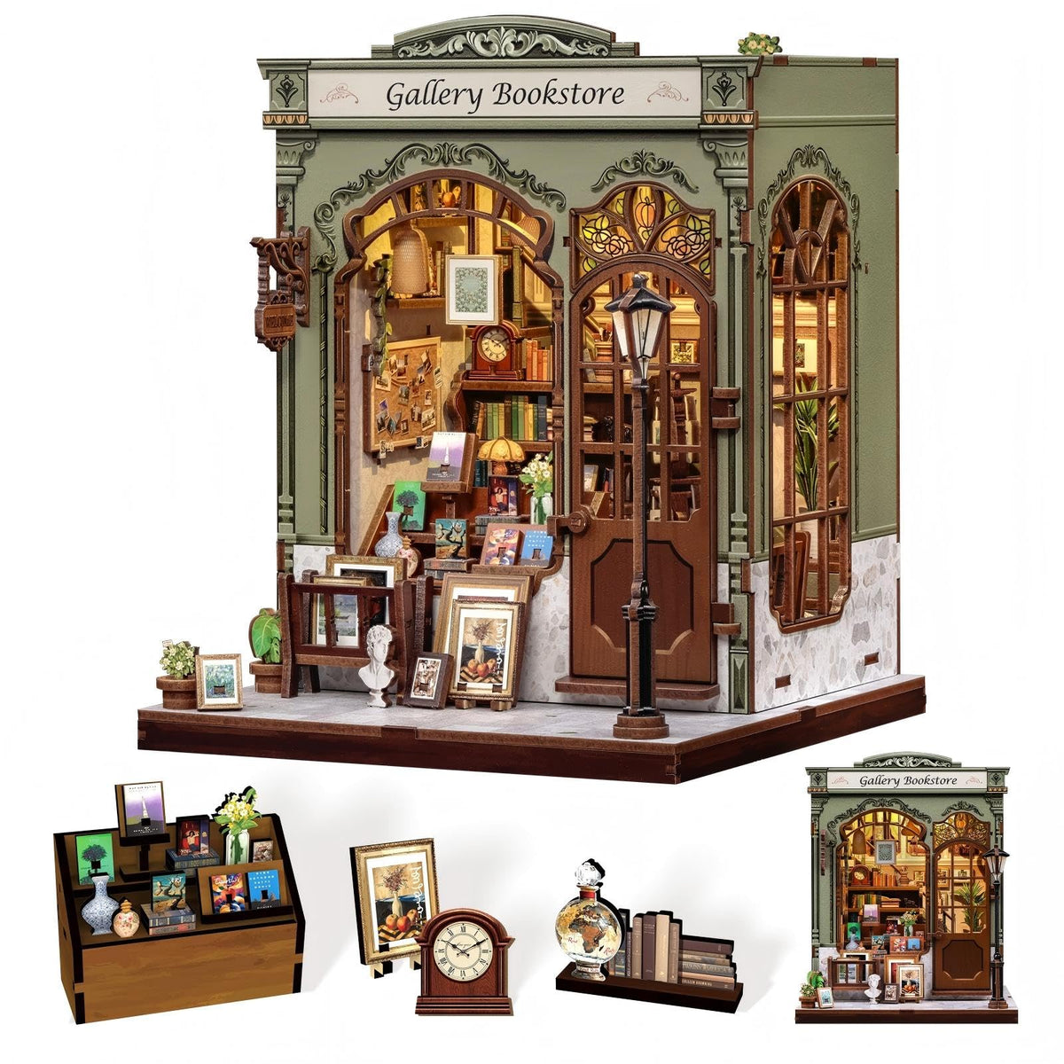 CUTEBEE Book Nook Kit front view enhances shelf charm and cozy ambience.