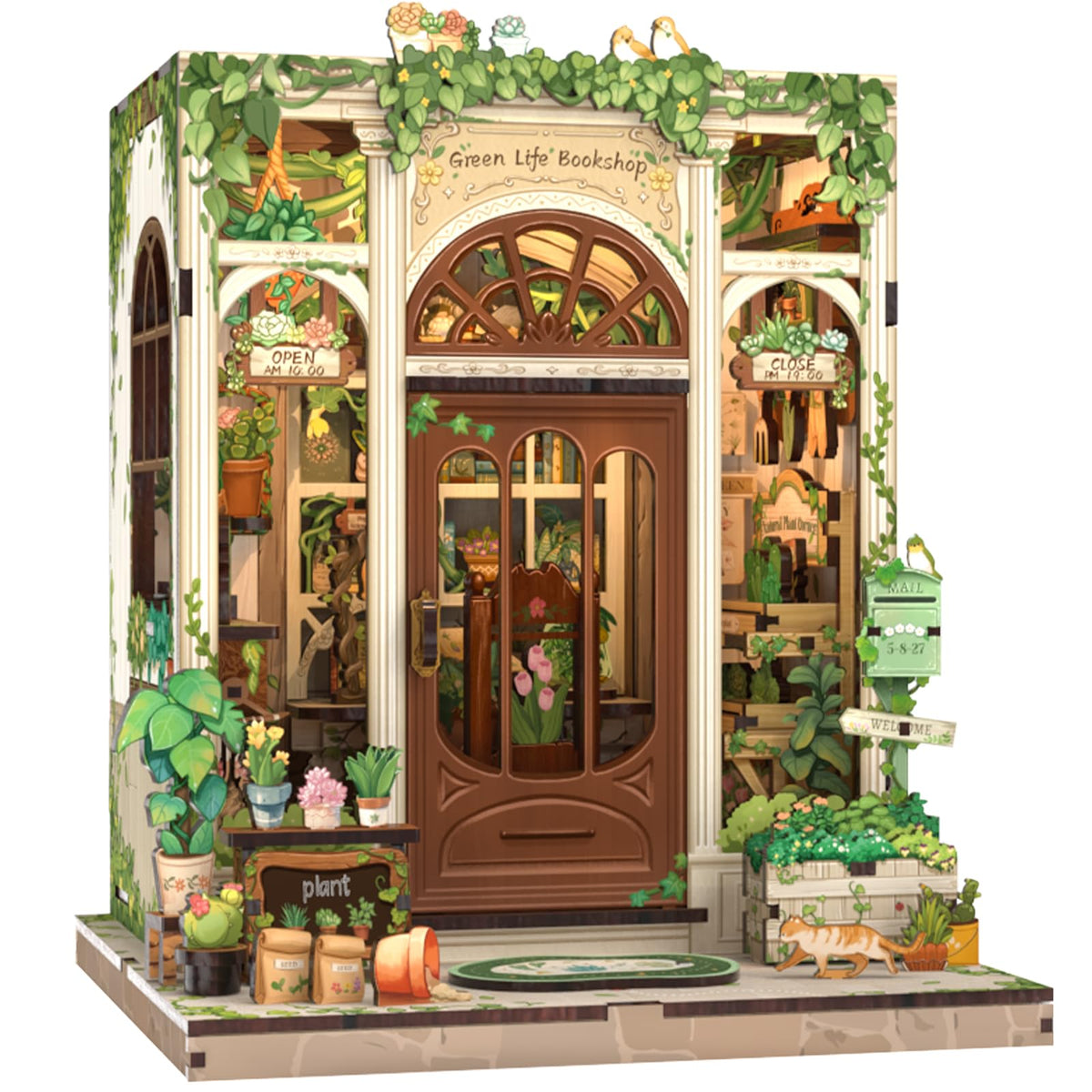 Cutebee Book Nook Kit green life bookshop scene for stylish bookshelf decor and relaxation.