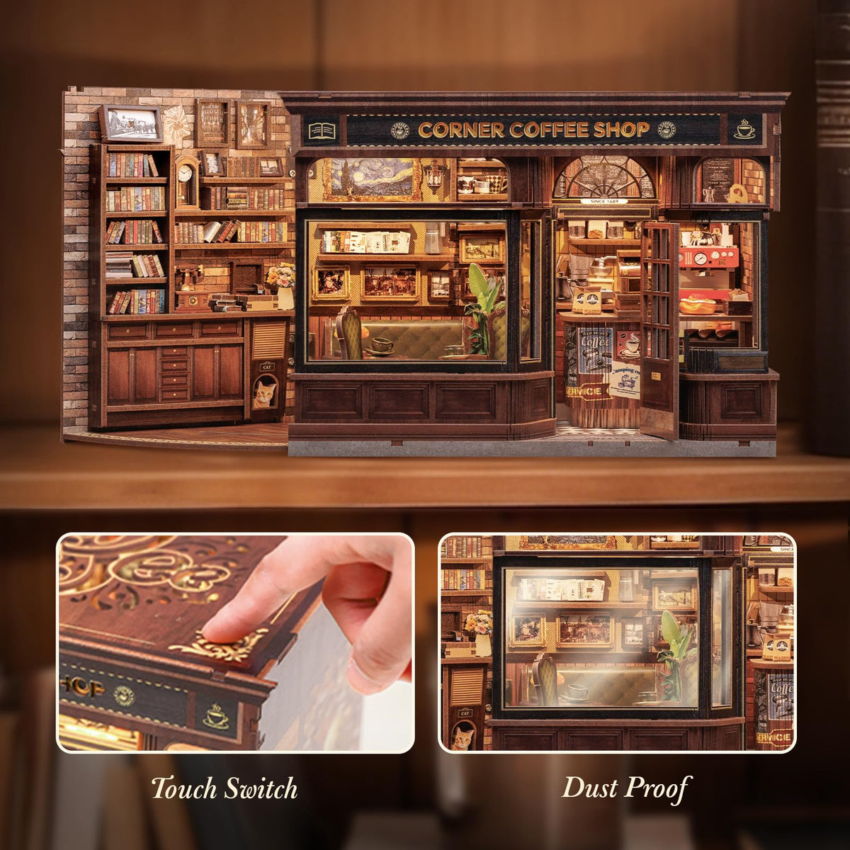 CUTEBEE Book Nook Kit—mini dolls enhancing storytelling and display.
