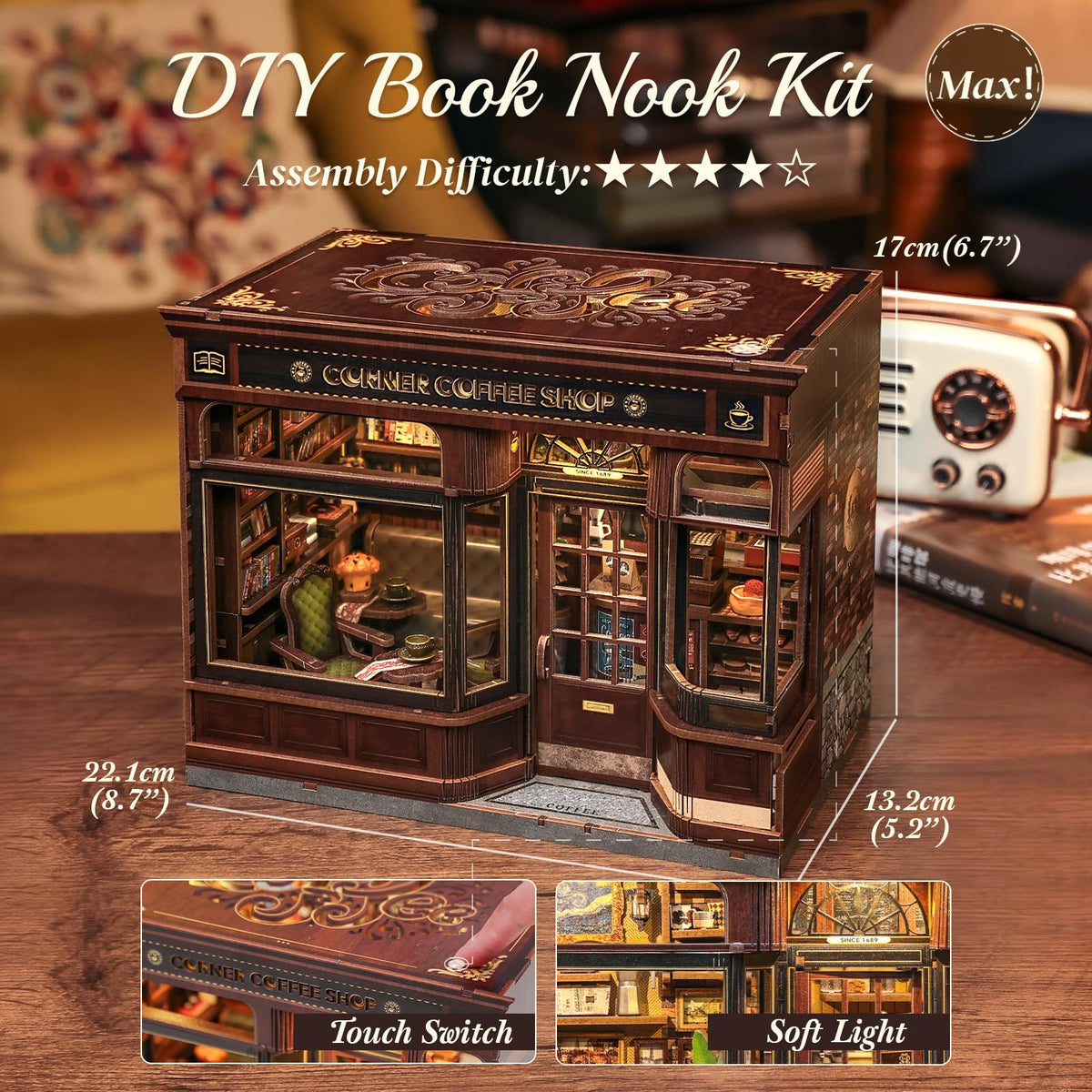 CUTEBEE Book Nook Kit miniature coffee cups for authentic cafe touch