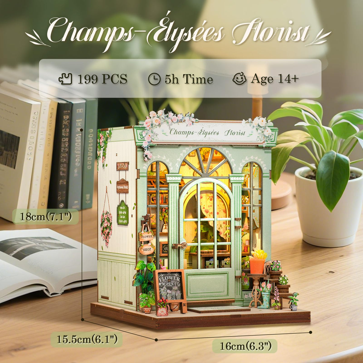CUTEBEE Book Nook Kit turns into a charming dollhouse display on a shelf.