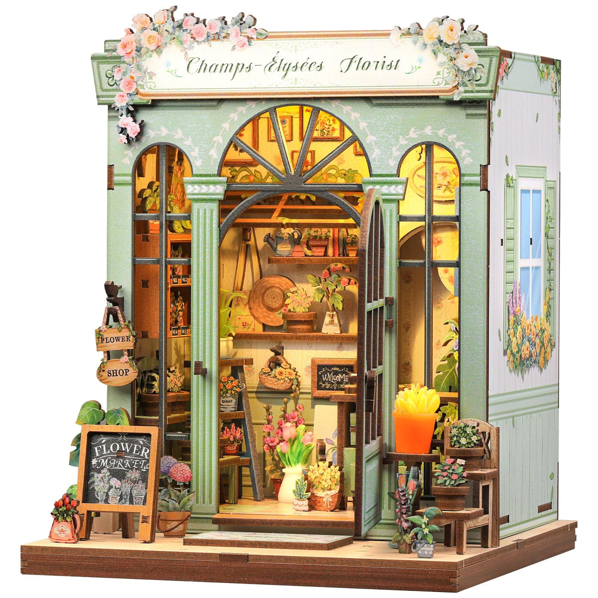 Cutebee Book Nook Kit overview on a shelf for cozy decor