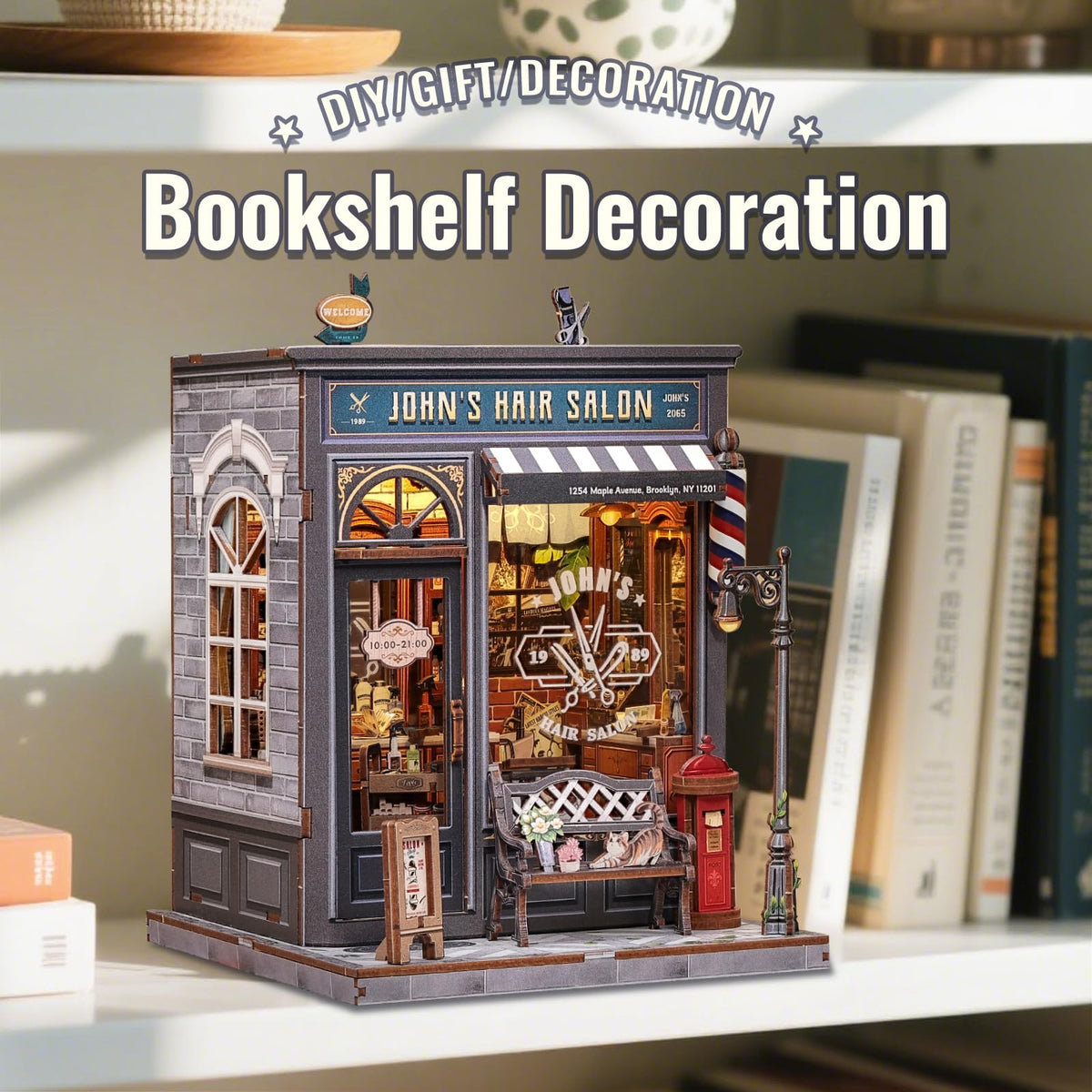 CUTEBEE Book Nook Kit red brick wall detail emphasizes warm atmosphere