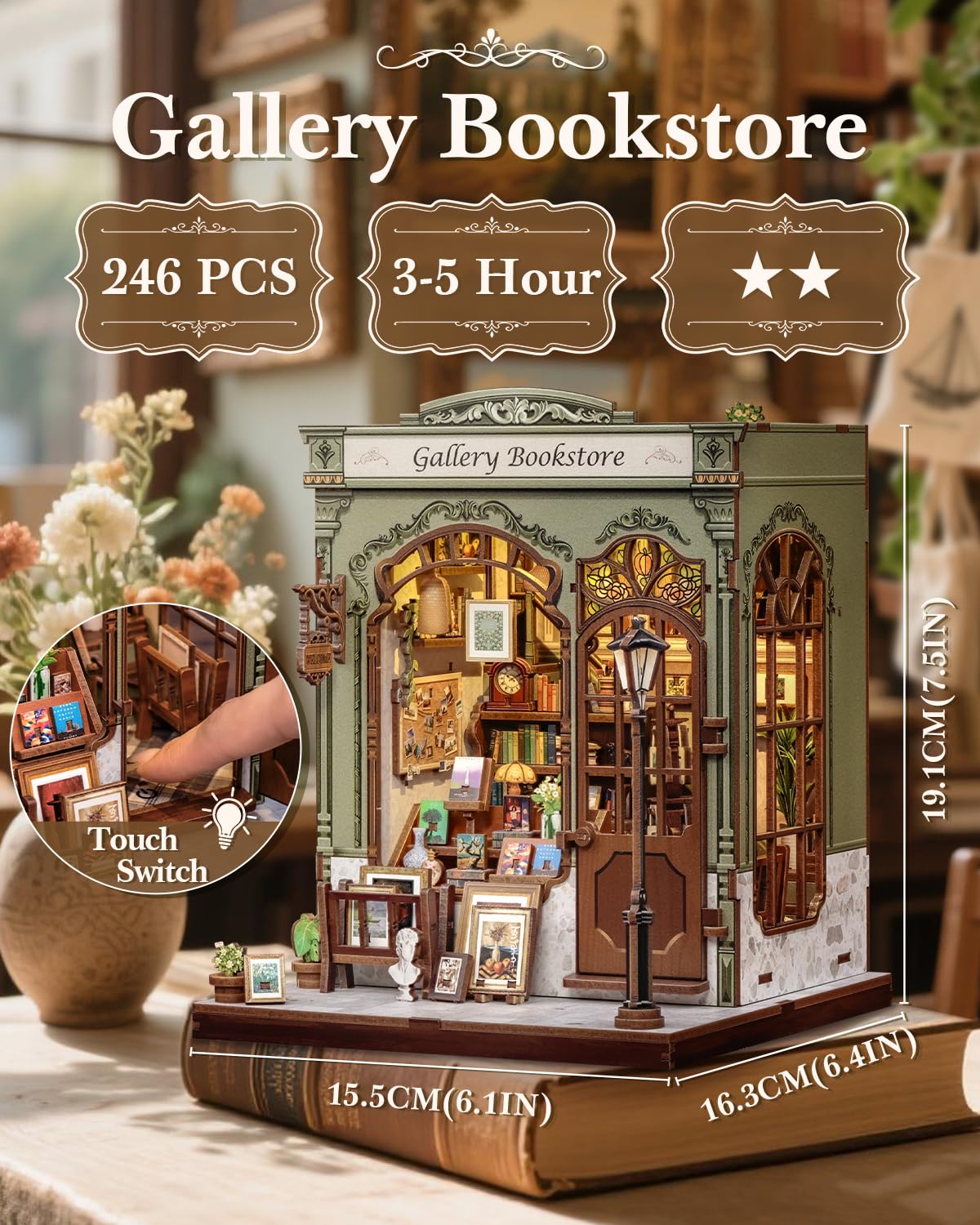 CUTEBEE Book Nook Kit shelf detail showcasing craftsmanship and detail