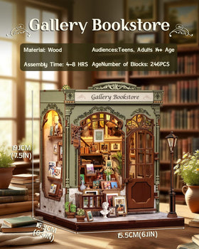 CUTEBEE Book Nook Kit side detail highlights intricate artistry for a refined display.