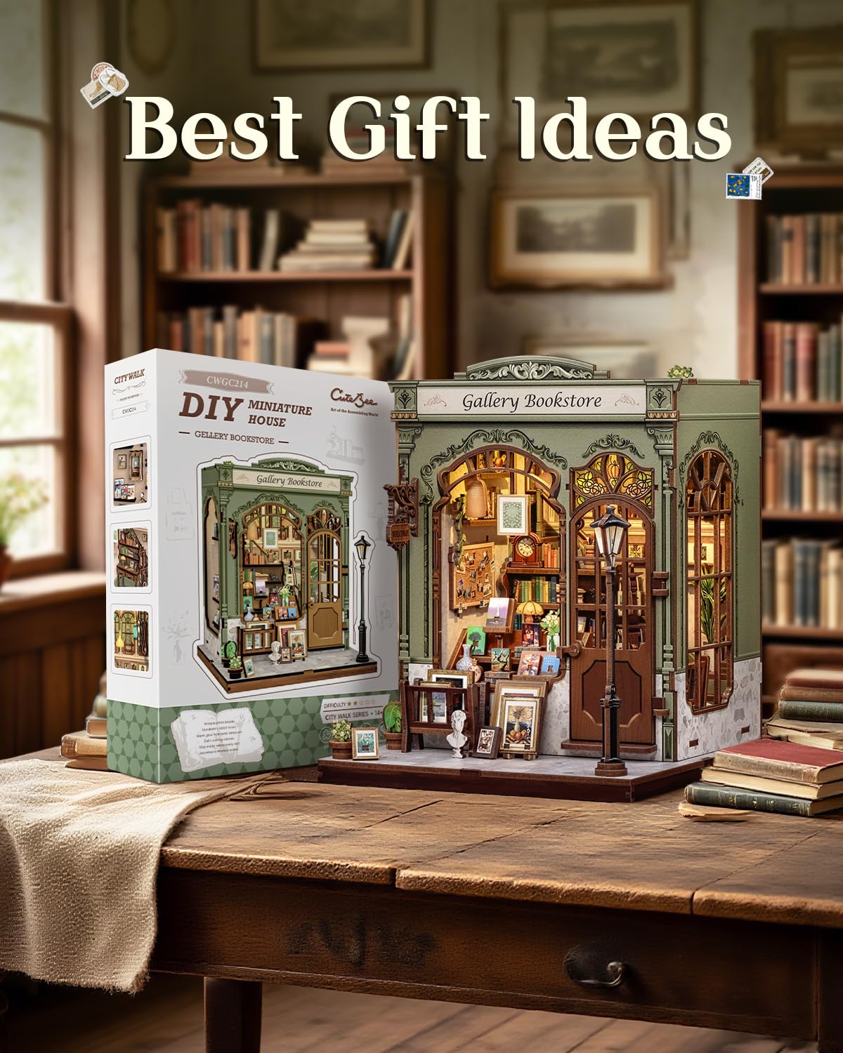 CUTEBEE Book Nook Kit size-comparison helps plan bookshelf fit.