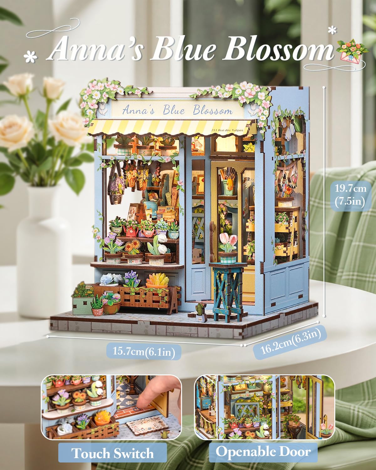 CUTEBEE Book Nook Kit showcases staggered flower stands for a charming display