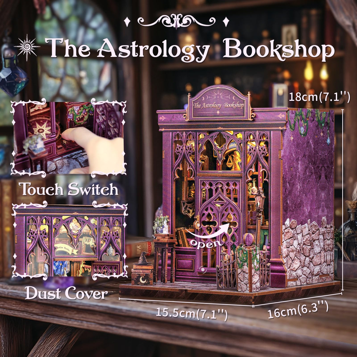 Cutebee Book Nook Kit with tarot and crystal elements enhances ambience
