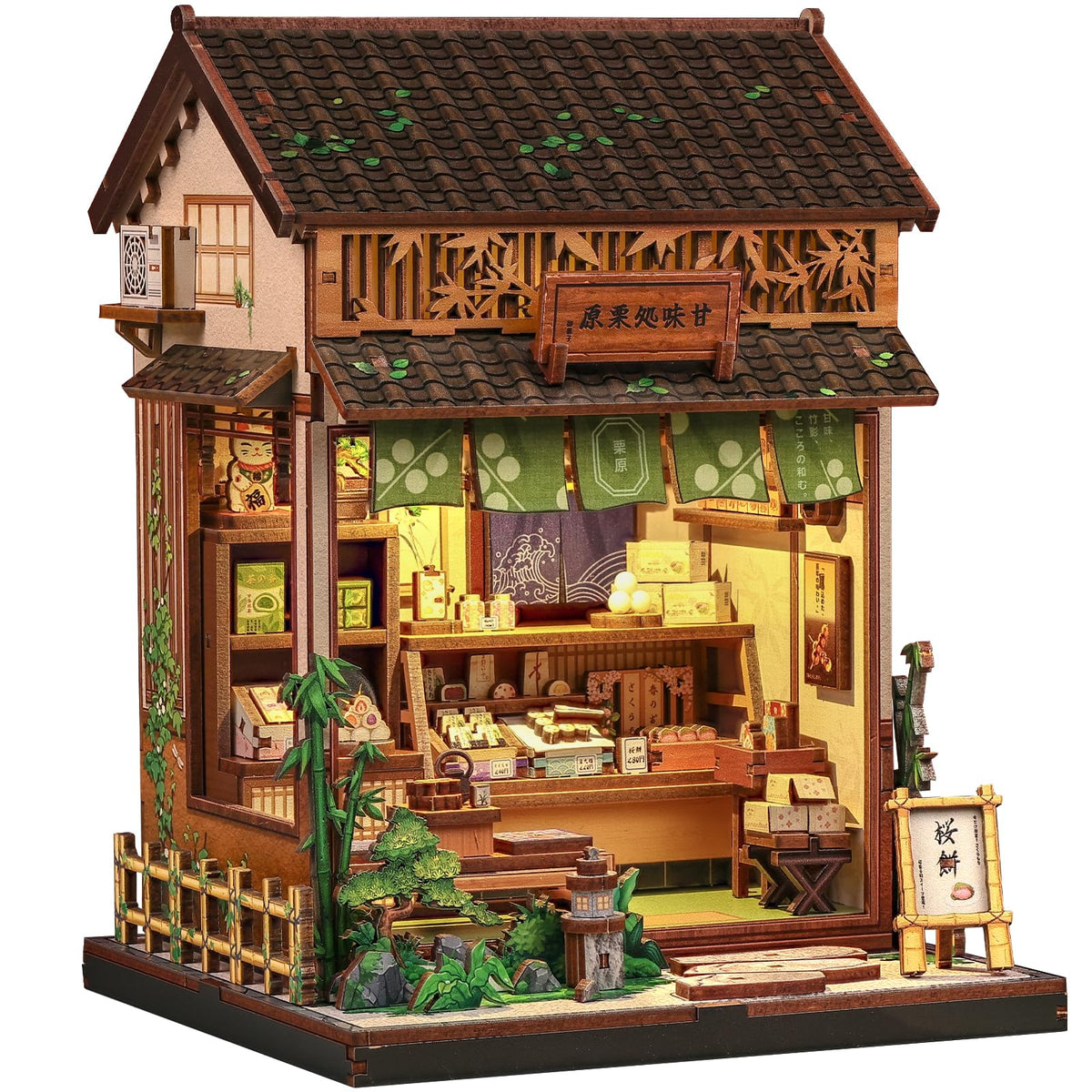CUTEBEE Book Nook Kit wagashi shop in miniature offers a cozy shelf display.