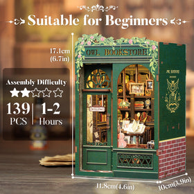 CUTEBEE Book Nook Renaissance lamp detail adds warm glow for evenings.