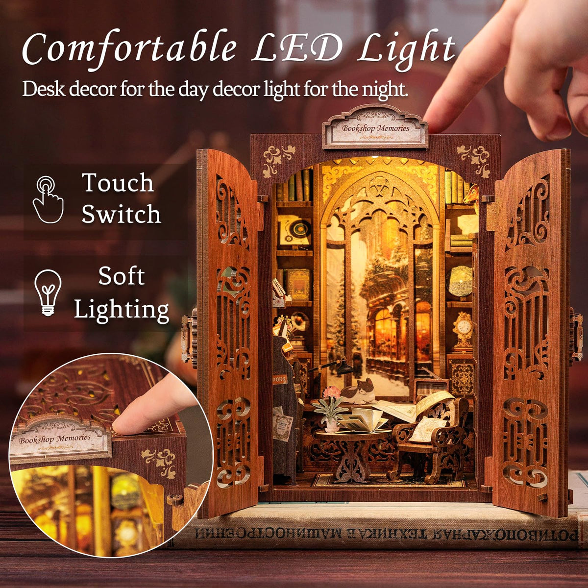 CUTEBEE Book Nook Kit LED light for warm ambient glow