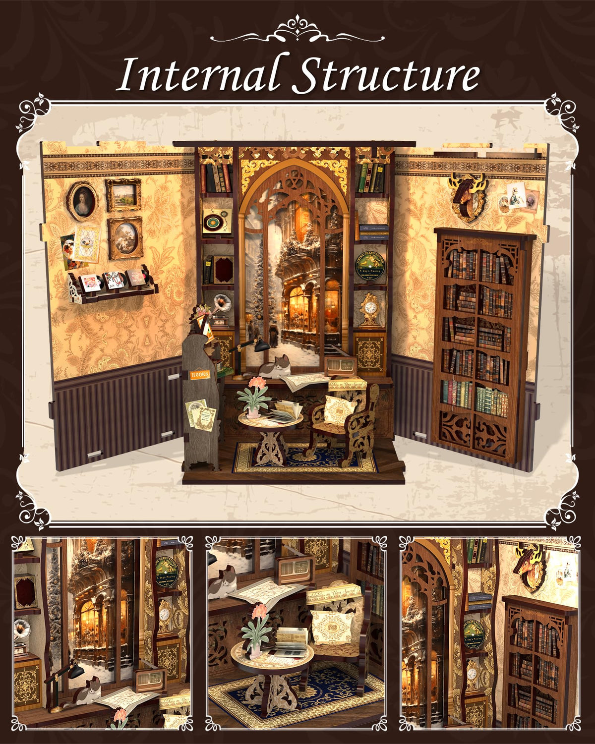 CUTEBEE Book Nook Kit shelves with books for rich storytelling vibes