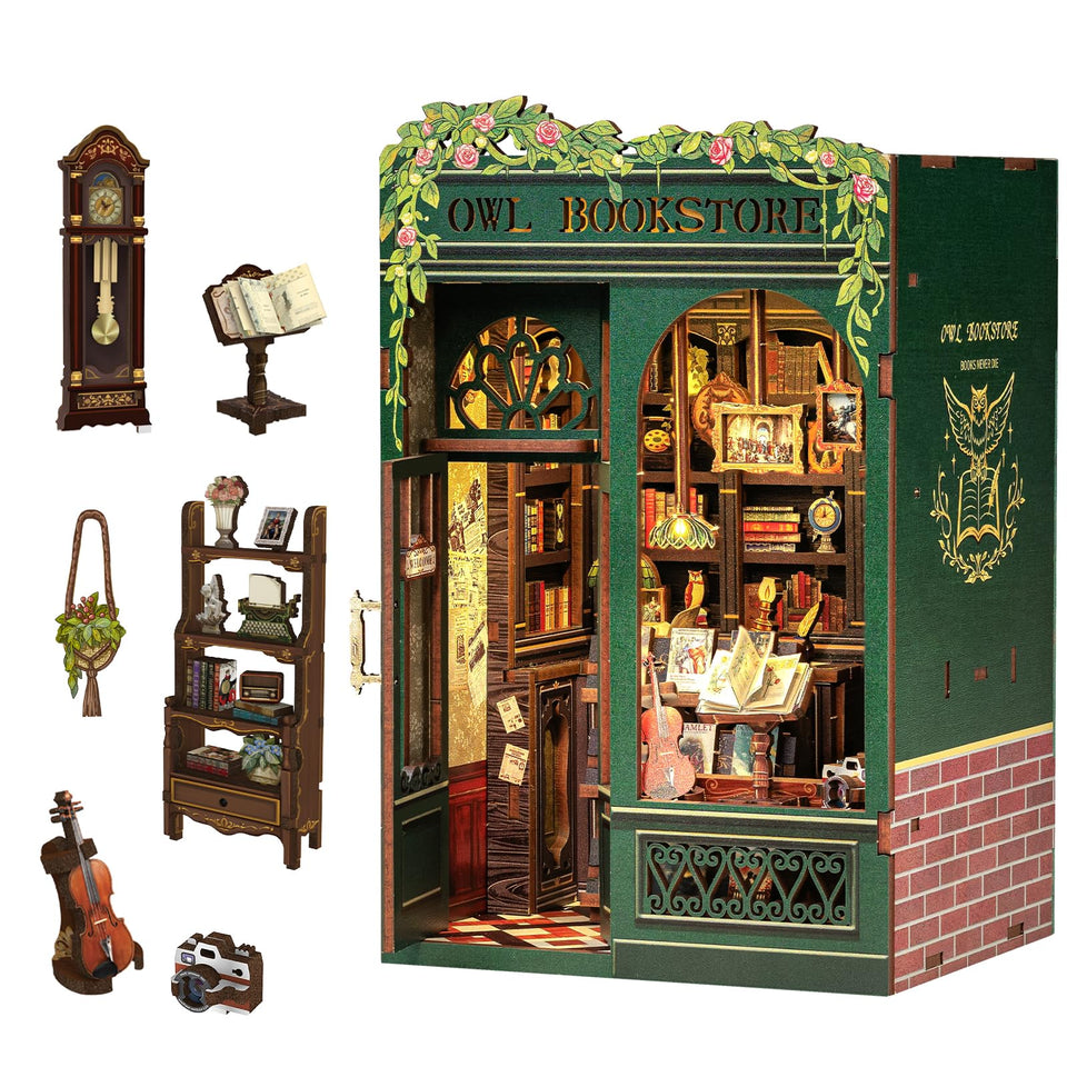 CUTEBEE Owl Bookstore book nook front view enhances cozy reading corners