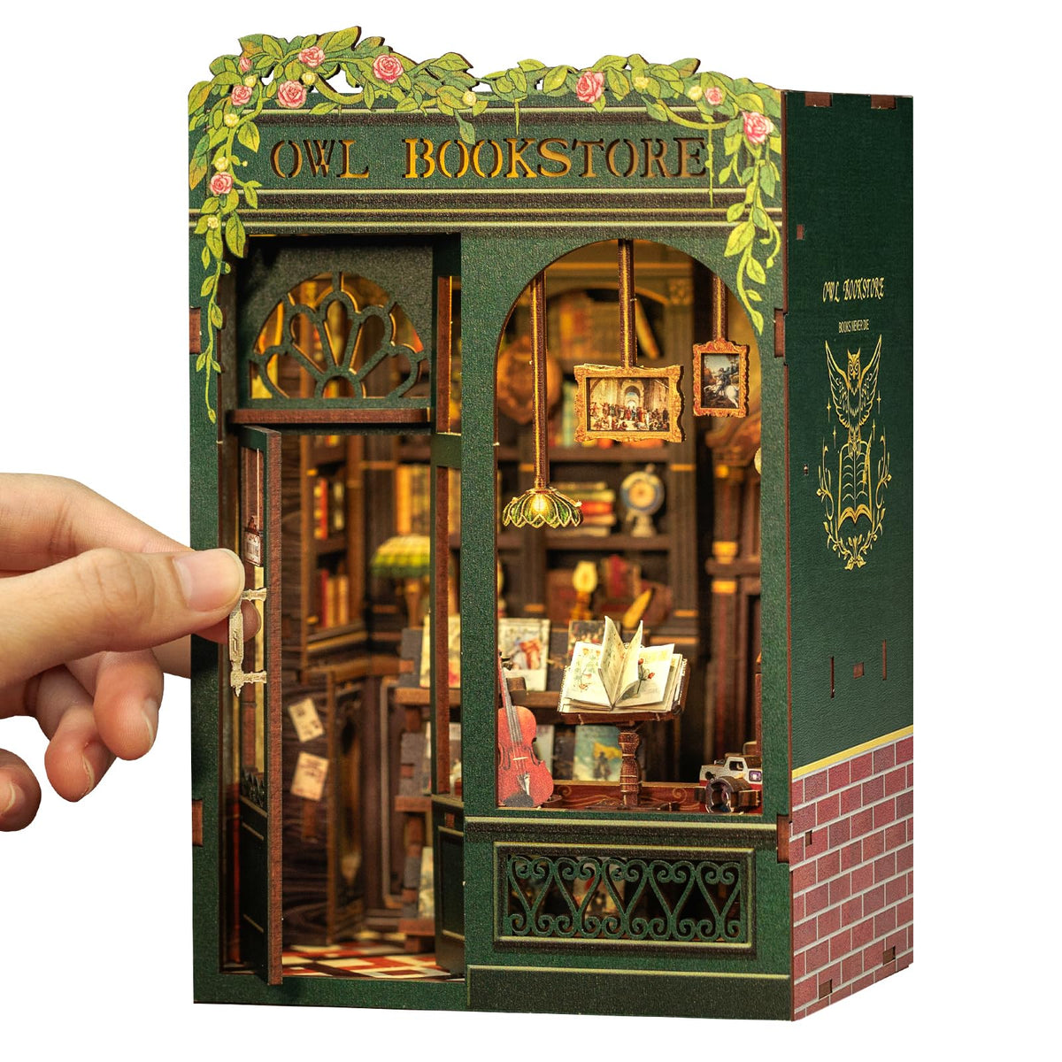CUTEBEE Book Nook Owl Bookstore with sensor-activated LED lighting for cozy shelves