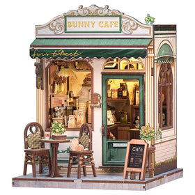 CUTEBEE Sunny Cafe Book Nook Kit front view, inviting shelf decor potential