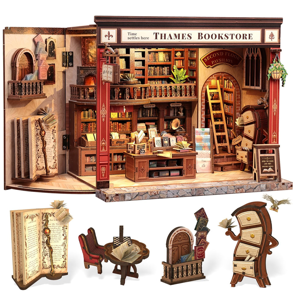 CUTEBEE Thames Bookstore Book Nook exterior with red brick charm for nostalgic shelf display.