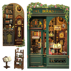 Cutefun Book Nook Owl Storefront assembly pieces showcase precise craftsmanship for a calming project