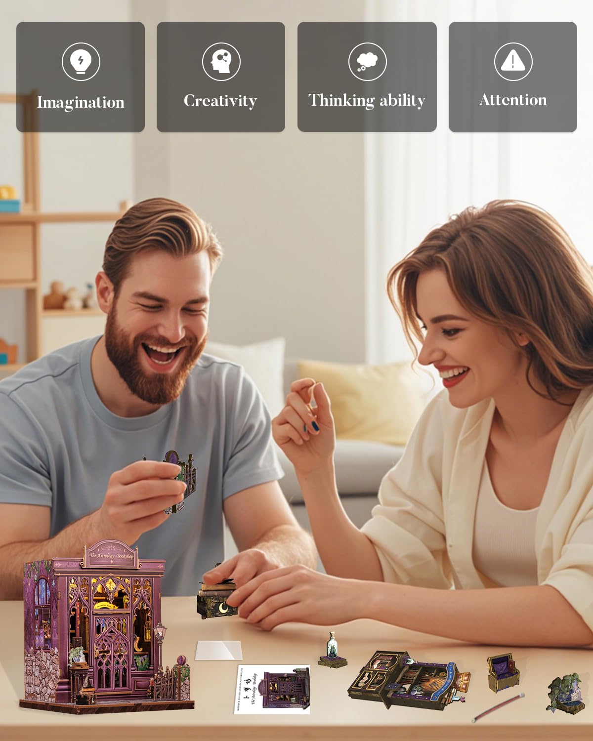 Cutefun Book Nook Kit lit display creates a cozy nighttime scene