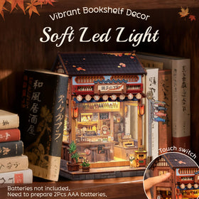Cutefun Book Nook Kit warm LED lighting enhances miniature scene realism.