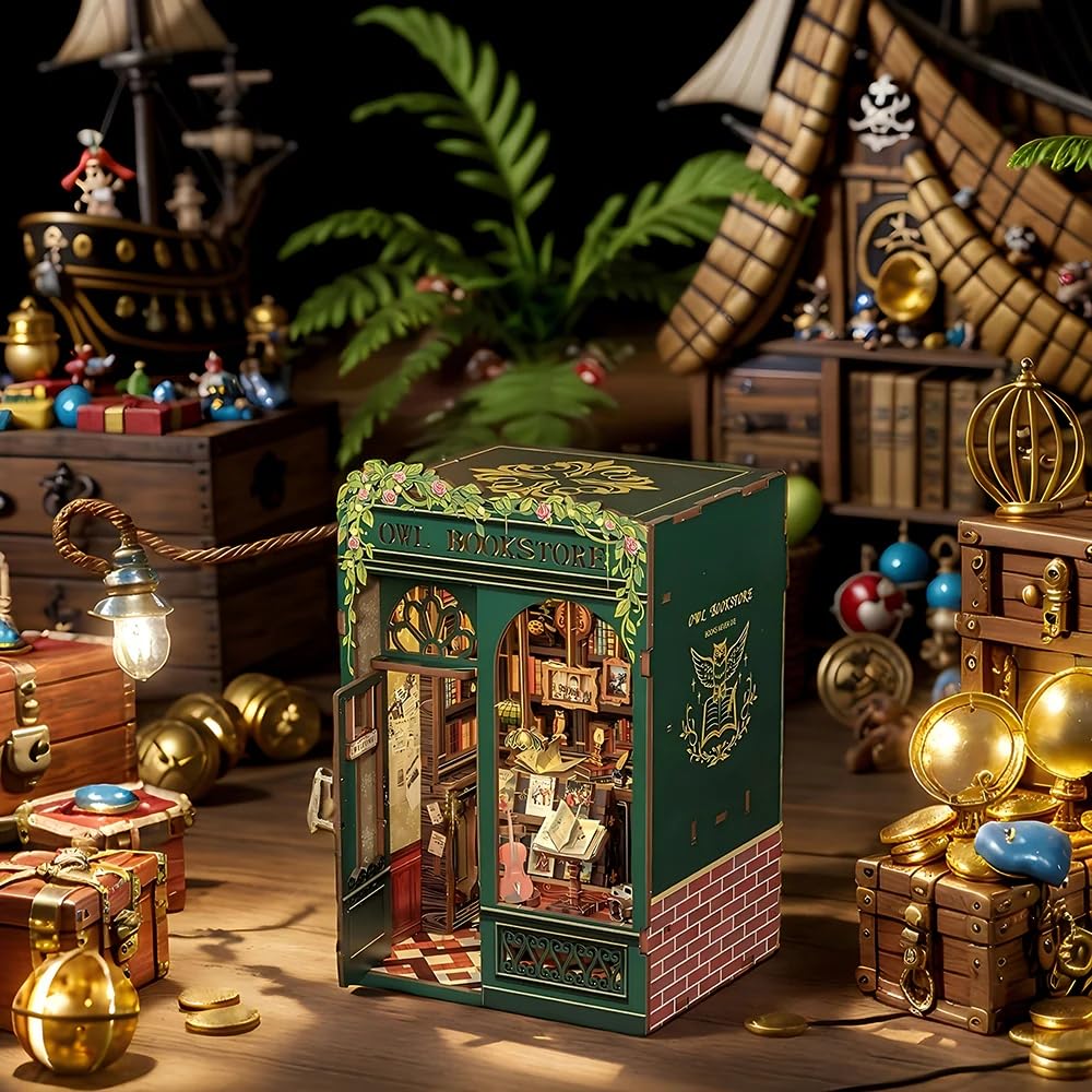 Cutefun Book Nook wooden shelves hold tiny books for a tactile decor piece
