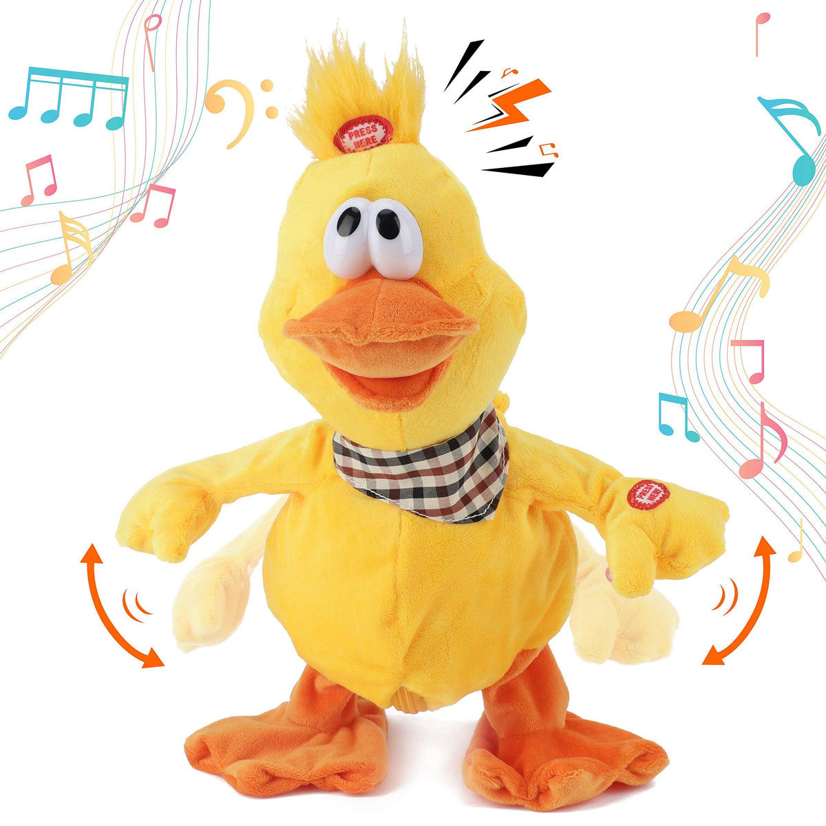 Cuteoy 13-inch quacking duck plush on the floor ready to sing.