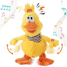 Cuteoy 13-inch quacking duck plush on the floor ready to sing.