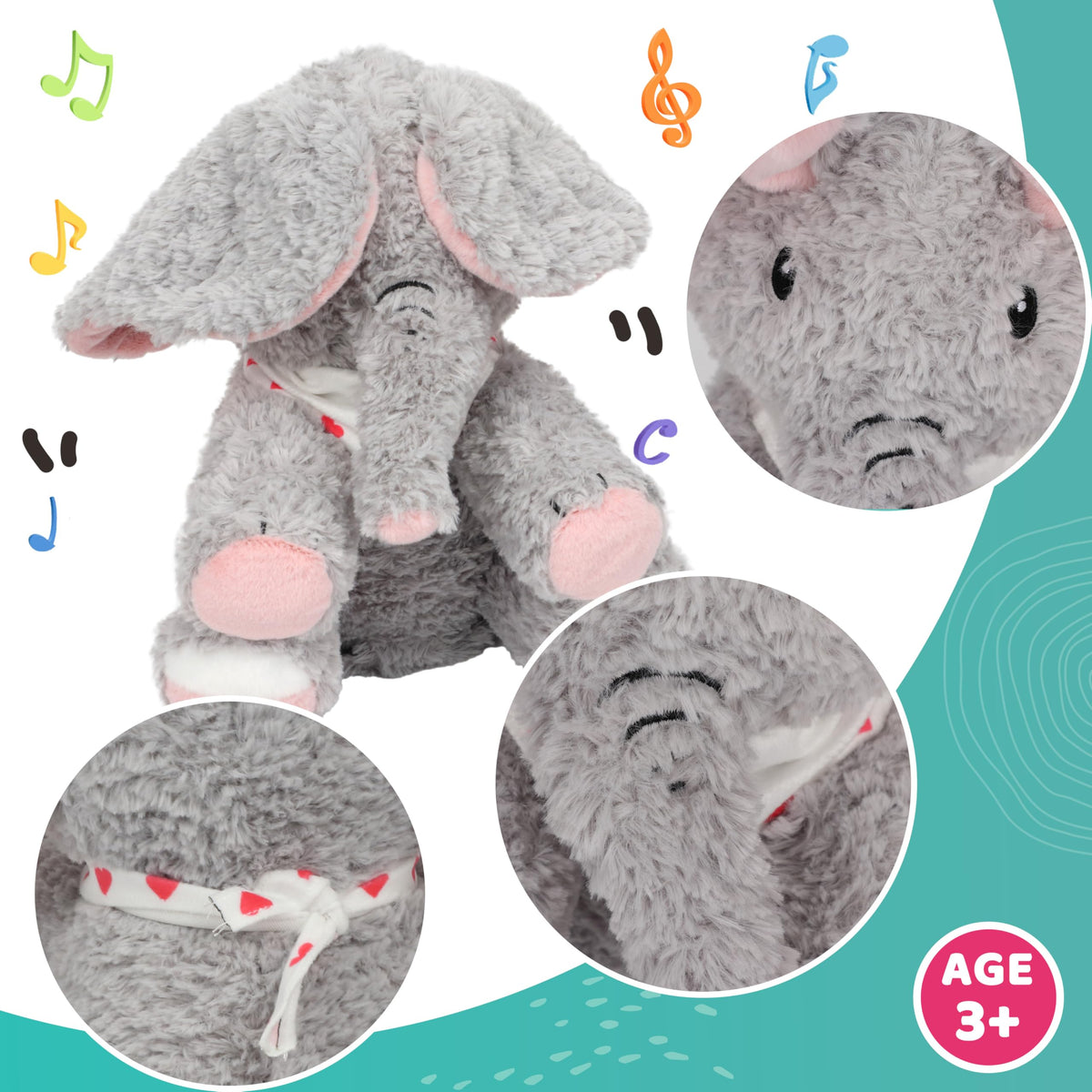 Cuteoy Elephant soft plush material provides safe, cozy hugs.