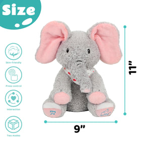Cuteoy Peek A Boo Elephant sings three classic songs to engage kids.