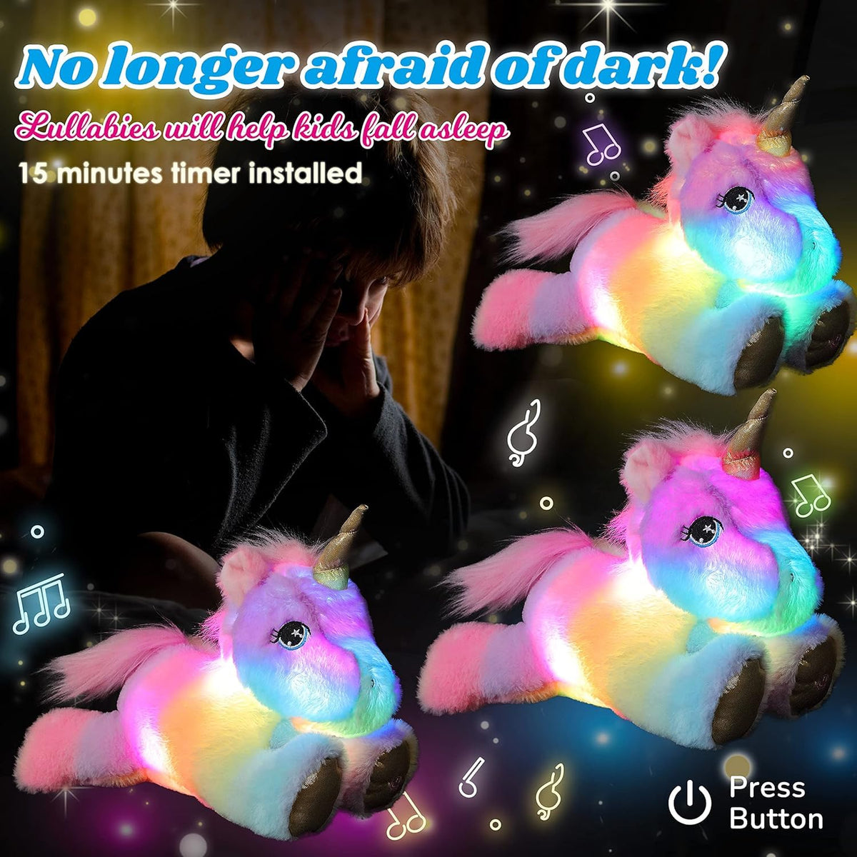 Cuteoy medium plush unicorn is a safe, cuddly bedtime companion.