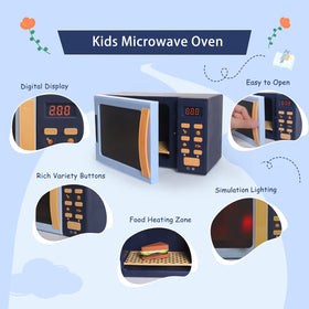 Cuterabit blue microwave with door open for easy access during play