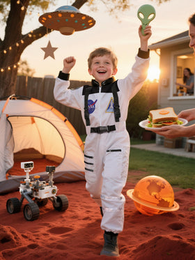 Cuteshower astronaut costume with elastic cuffs and zipper for easy dressing