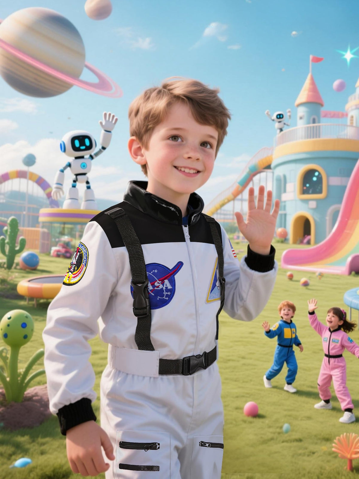 Cuteshower astronaut costume enabling imaginative space playtime