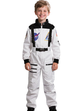 Cuteshower astronaut costume featuring a white jumpsuit with patches for authentic space play